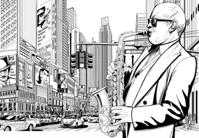 Papier peint  Portrait d'un saxophoniste monochrome