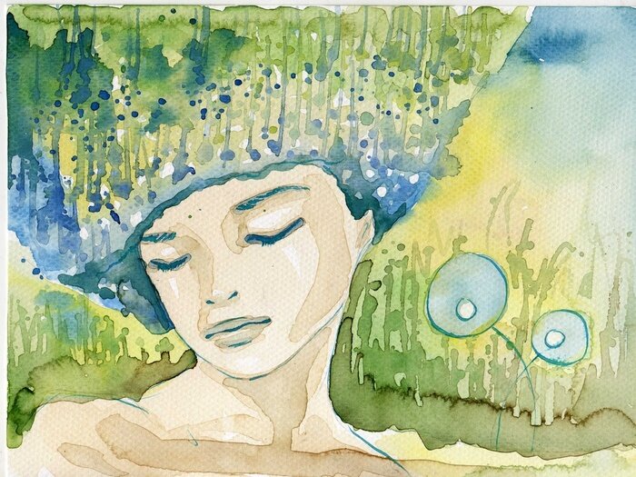 Papier peint  Portrait d'une belle femme version aquarelle