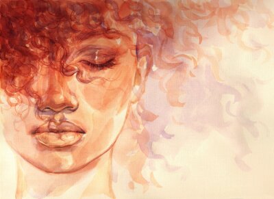 Papier peint  Portrait d'une femme afro-américaine peint à l'aquarelle