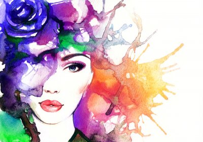 Sticker  portrait de femme aquarelle .abstract .fashion fond