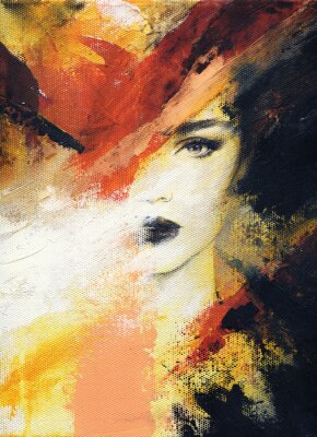 Papier peint  Portrait de femme façon huile sur toile