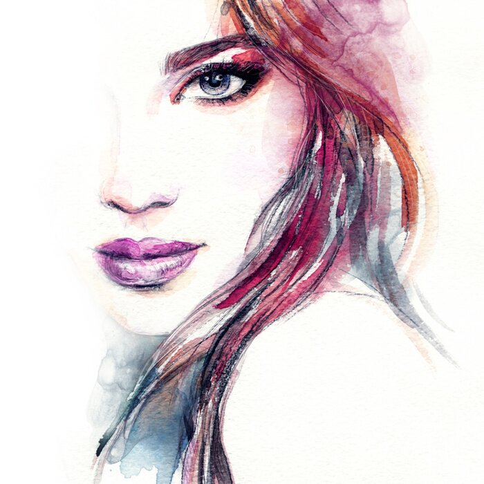 Papier peint  Portrait de femme. Illustration de mode. La peinture à l'aquarelle