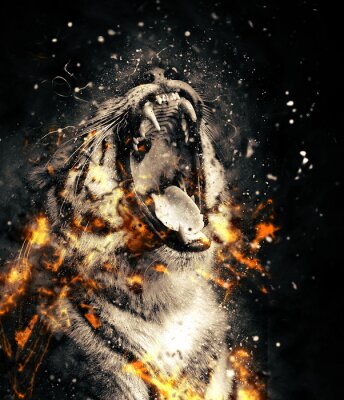 Papier peint  Portrait de tigre dans les flammes