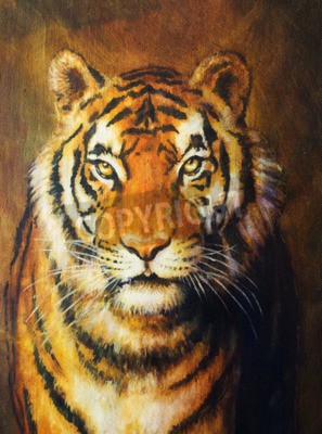 Papier peint  Portrait de tigre style peinture à l'huile