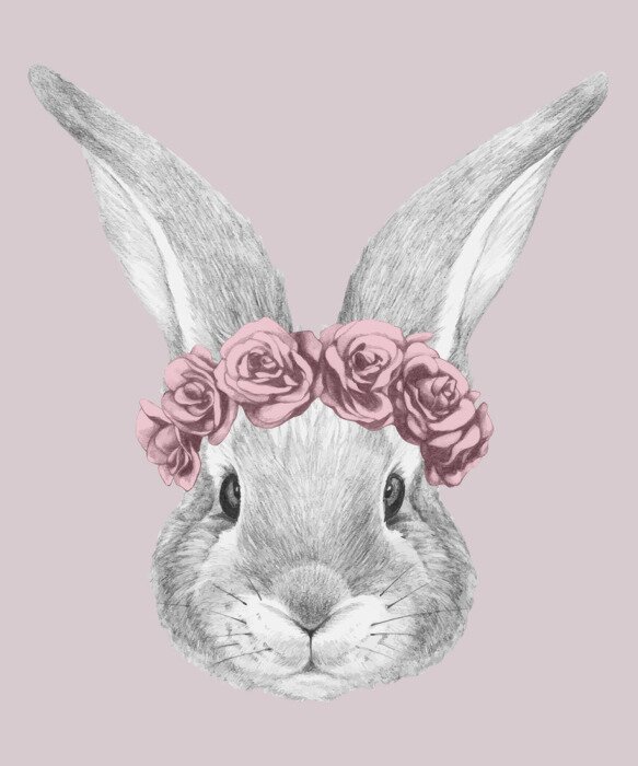Papier peint  Portrait of Rabbit with floral head wreath. Hand-drawn illustration. Vector isolated elements.	