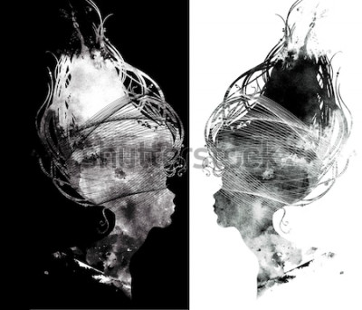 Papier peint  Portraits symétriques en noir et blanc