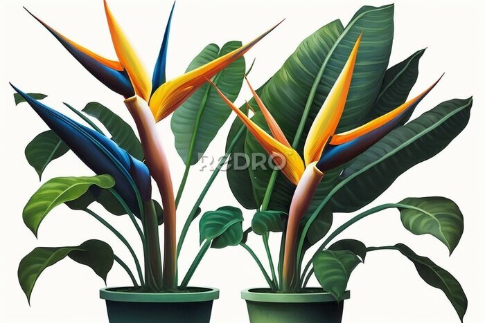 Papier peint  Potted tropical strelitzia plants. Generative AI
