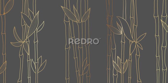 Papier peint  Pousses de bambou dorées sur fond sombre