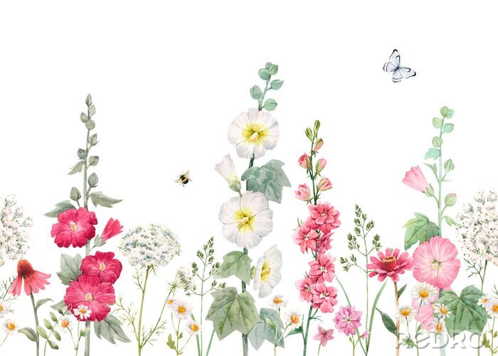 Papier peint  Prairie avec des alcées