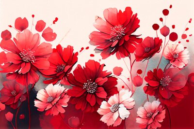 Papier peint  Prairie de petites fleurs rouges