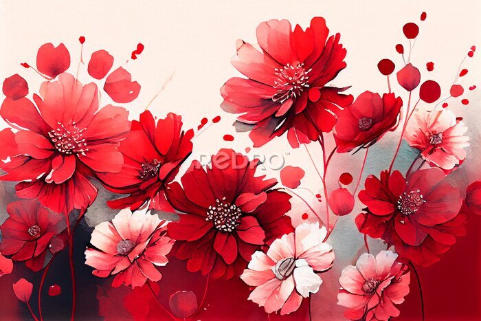 Papier peint  Prairie de petites fleurs rouges