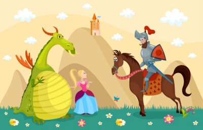 Papier peint  Princesse chevalier et dragon