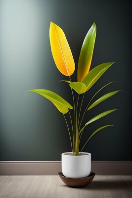 Papier peint  Product photo of a strelitzia plant with large, tall leaf hanging to the right

