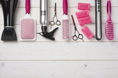Professionnel, coiffeur, Outils, bois, planches, fond, copie, espace