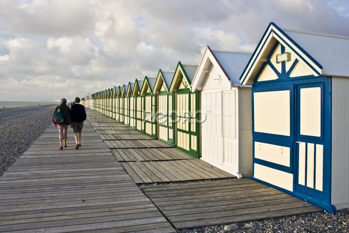 Papier peint  promenade cabines de plage