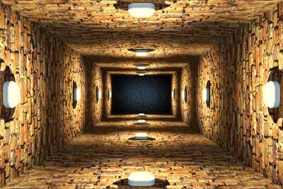 Papier peint  Puits en briques rempli d'eau