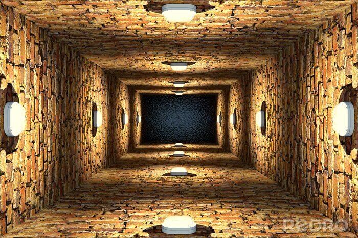 Papier peint  Puits en briques rempli d'eau