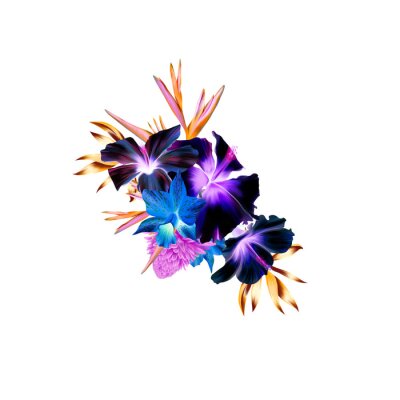 Papier peint  Purple Hibiscus, Yellow Orchids, Strelitzia, Tropical Flower Bouquet, Pink Flowers DIY Wedding Flowers