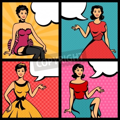 Papier peint  Quatre femmes style pop art