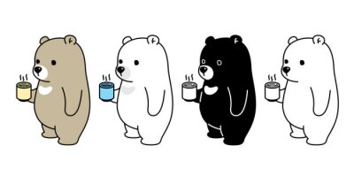 Quatre ours tenant des tasses de café