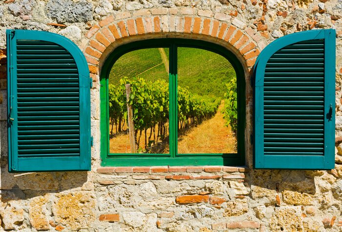 Papier peint  Raisins derrière une fenêtre