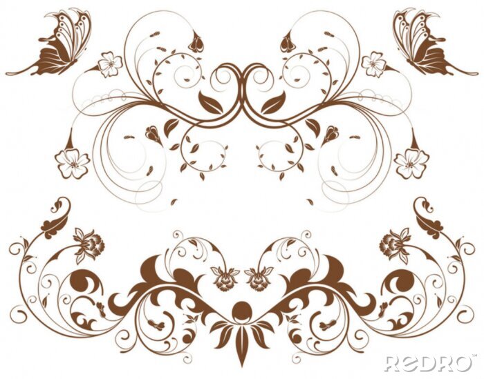 Papier peint  Rassemblez le cadre de fleur avec papillon, élément de design, illustration