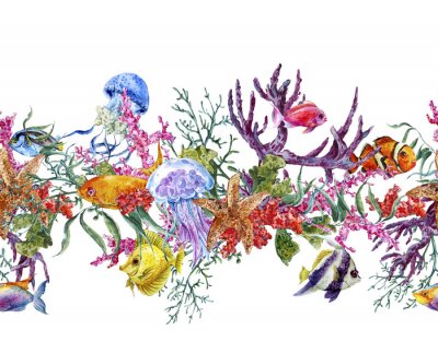 Papier peint  Récif corallien et plantes vertes