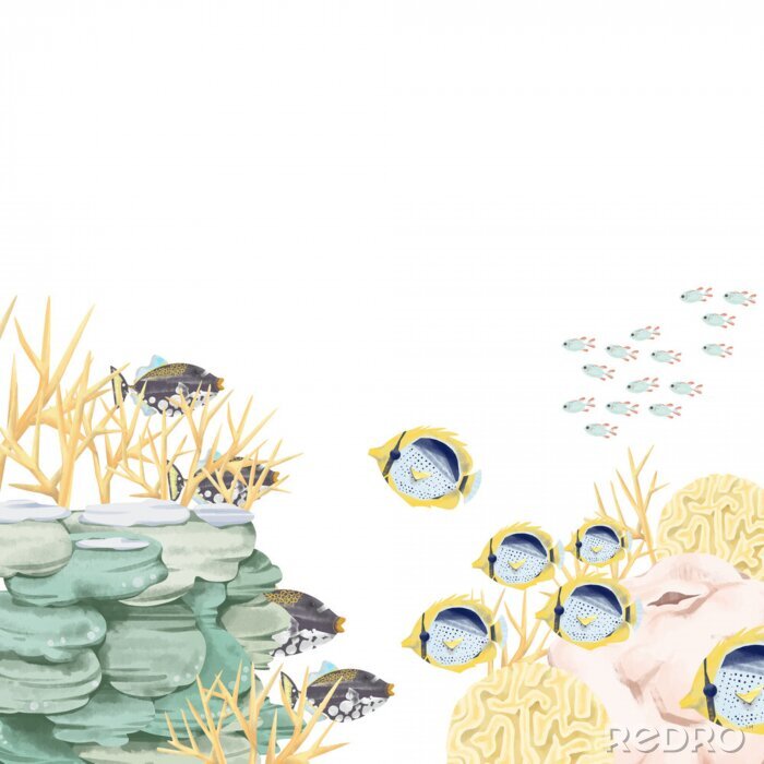 Papier peint  Récif corallien graphique dans un style minimaliste