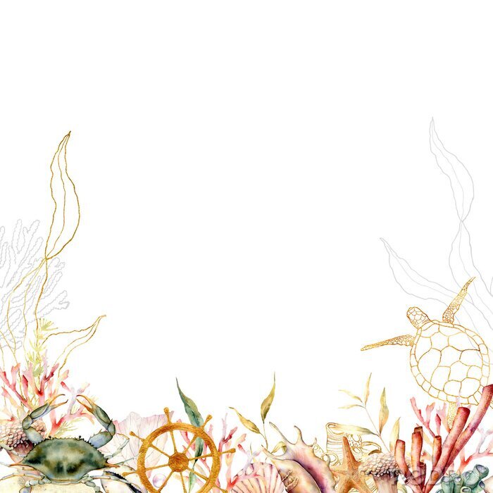 Papier peint  Récif corallien minimaliste sur fond blanc
