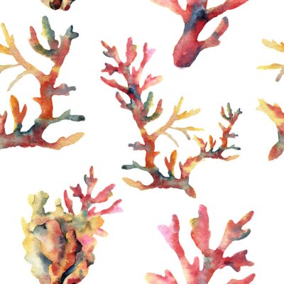 Papier peint  Récif corallien rouge aquarelle