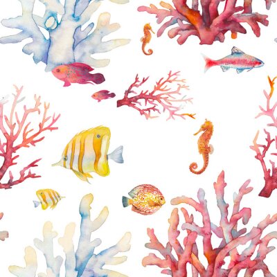 Papier peint  Récif de corail peint à l'aquarelle