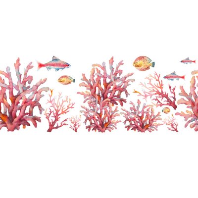 Papier peint  Récif de corail rouge et poissons