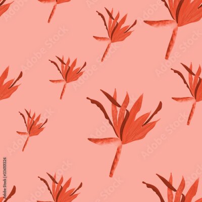 Papier peint  Red monochrome tropical flower on red background. Strelitzia flower. Summer exotic print. Packaging, wallpaper, postcard, textile, fabric design