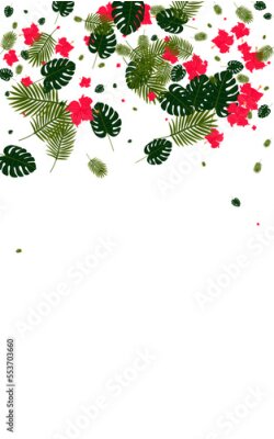 Papier peint  Red Palm Background White Vector. Strelitzia Hawaiian Pattern. Yellow Plant. Rainforest Frame. Pink Fashion Card.