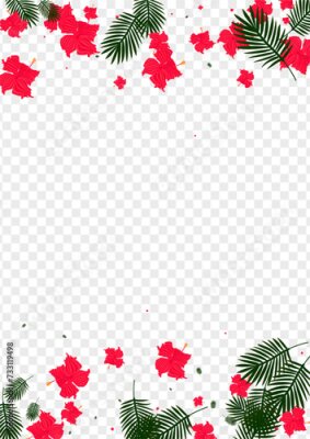 Papier peint  Red Plant Background Transparent Vector. Strelitzia Culture Backdrop. Green Monstera. Holiday Illustration. Light Green Isolated Frame.