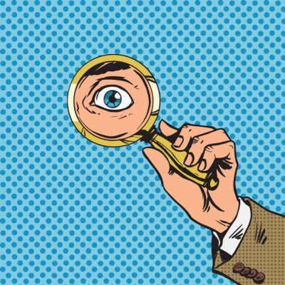 Regardent à travers une loupe chercher yeux pop art comics re