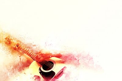 Résumé Guitariste au premier plan. Gros plan, Aquarelle