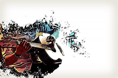 Résumé Guitariste au premier plan. Gros plan, Aquarelle