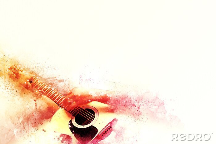 Papier peint  Résumé Guitariste au premier plan. Gros plan, Aquarelle