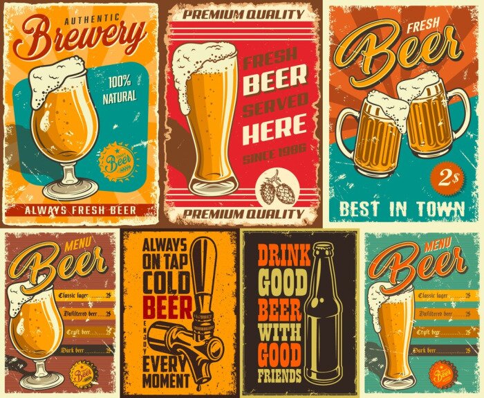 Papier peint  Rétro plaques avec la bière