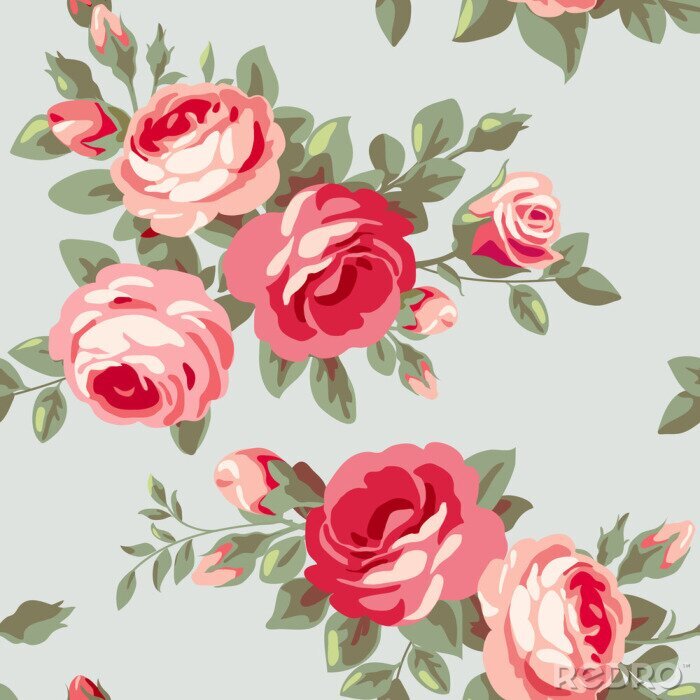 Papier peint  Rétro roses avec les feuilles