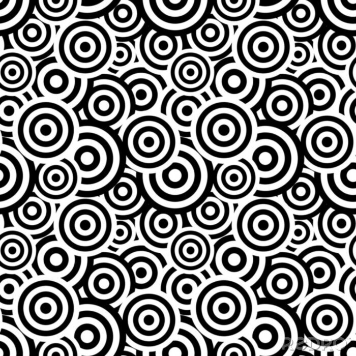 Papier peint  Retro seamless cercle fond noir et blanc