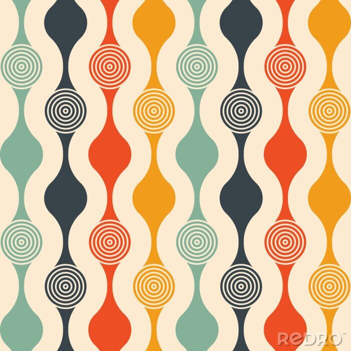 Papier peint  Retro seamless pattern - colorful nostalgic background design with circles