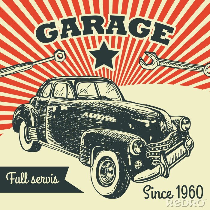 Papier peint  rétro voiture