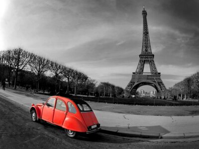 Rétro voiture rouge à Paris