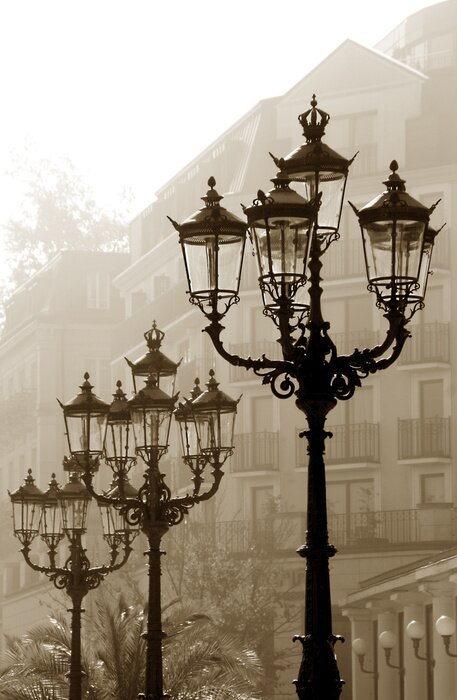 Papier peint  Réverbères ville embrumée