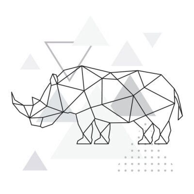 Rhinocéros polygonale sur fond abstrait avec des triangles. Affiche de style géométrique. Illustration vectorielle animal sauvage.