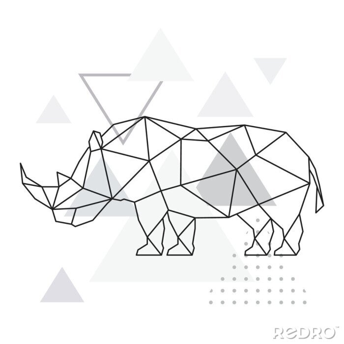 Papier peint  Rhinocéros polygonale sur fond abstrait avec des triangles. Affiche de style géométrique. Illustration vectorielle animal sauvage.