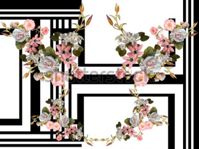 Papier peint  Rhizomes sur une forme géométrie noire et blanche