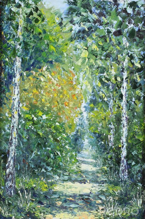 Papier peint  Road in summer forest, oil painting